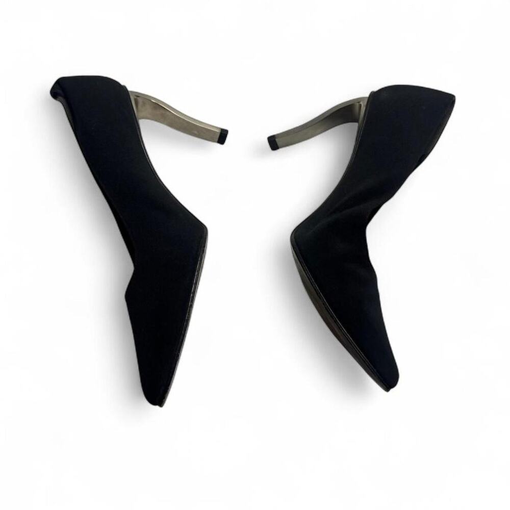 Stuart Weitzman black suede  heels bottom is leather unique crystal heel size 9